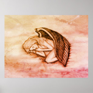 A sleeping Angel on the heavens clouds in marmor Poster