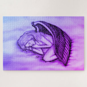 A sleeping Angel on the heavens clouds in pink Jigsaw Puzzle