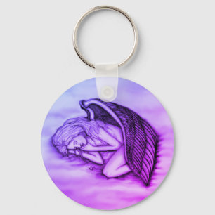 A sleeping Angel on the heavens clouds in pink Key Ring