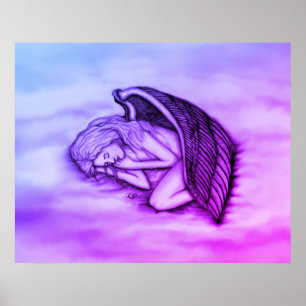A sleeping Angel on the heavens clouds in pink Poster