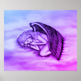 A sleeping Angel on the heavens clouds in pink Poster