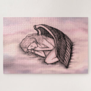 A sleeping Angel on the heavens clouds in rose Jigsaw Puzzle