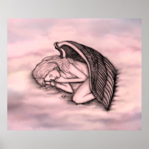 A sleeping Angel on the heavens clouds in rose Poster