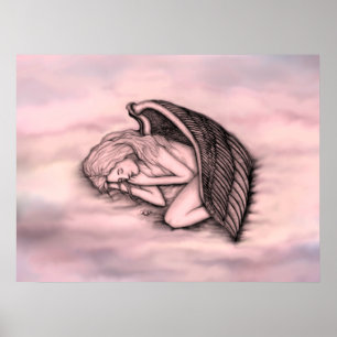 A sleeping Angel on the heavens clouds in rose Poster