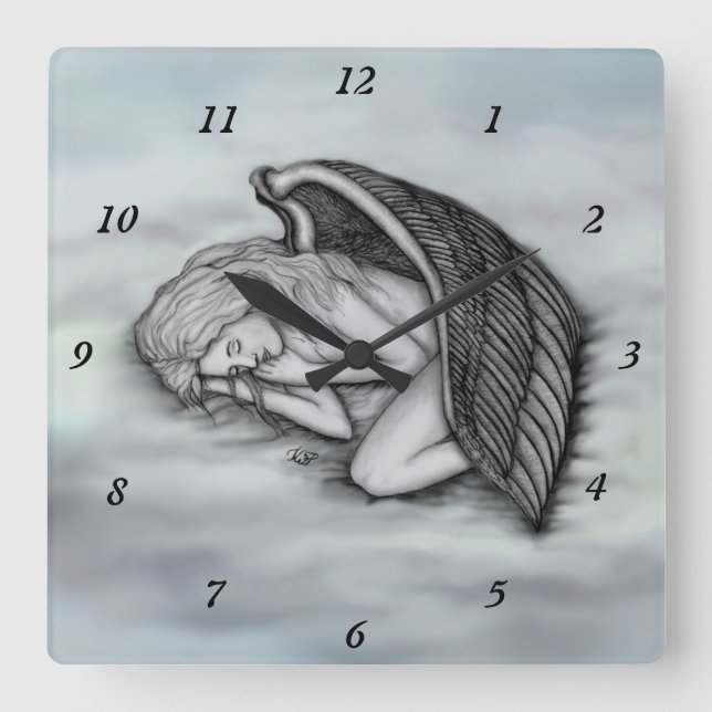 A sleeping Angel on the heavens clouds Square Wall Clock (Front)