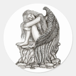 A sleeping Angel on the Stone Classic Round Sticker