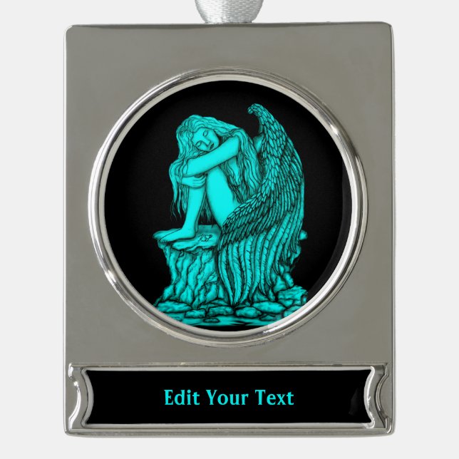 A sleeping Angel on the Stone Silver Plated Banner Ornament (Front)