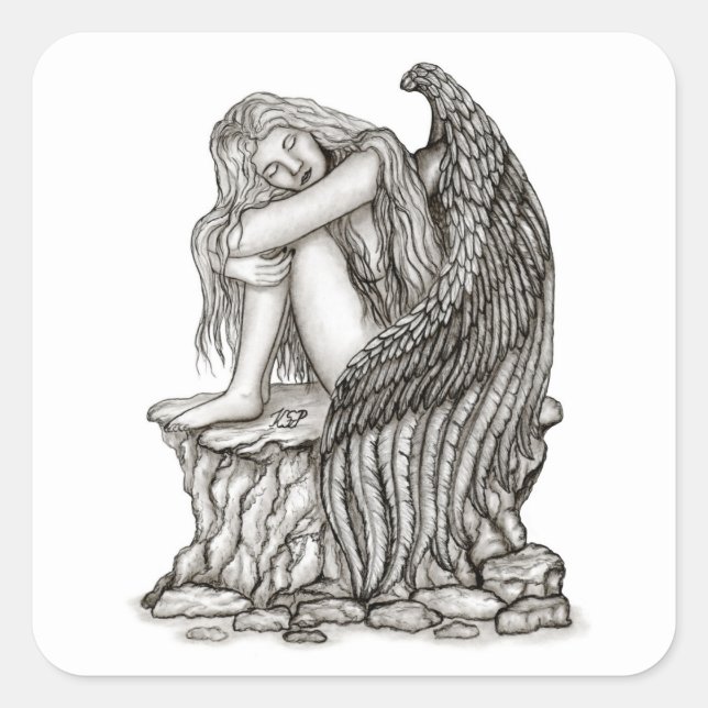 A sleeping Angel on the Stone Square Sticker (Front)