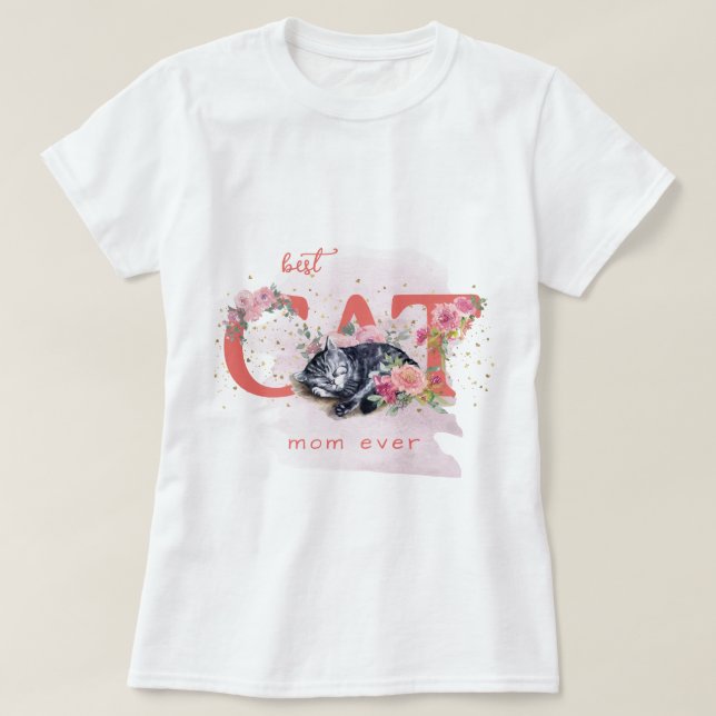 A Sleepy Kitten Is Surrounded By Flowers T-Shirt (Design Front)