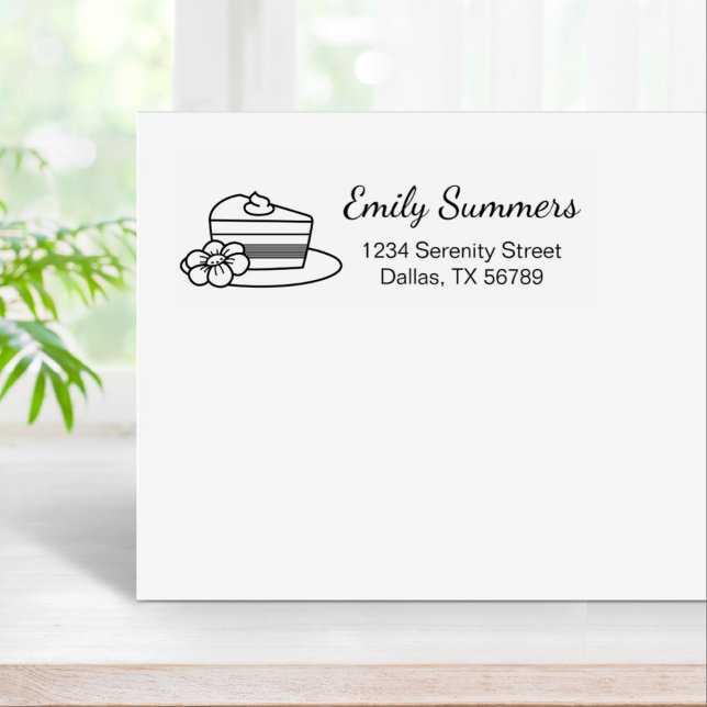 A Slice of Cake on a Plate Address Rubber Stamp (Creator Uploaded)