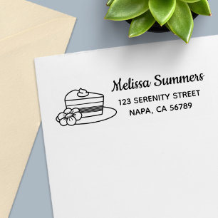 A Slice of Cake on a Plate Address Self-inking Stamp