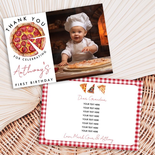 A Slice of Fun 1st Birthday Pizza Thank You Cards (Creator Uploaded)