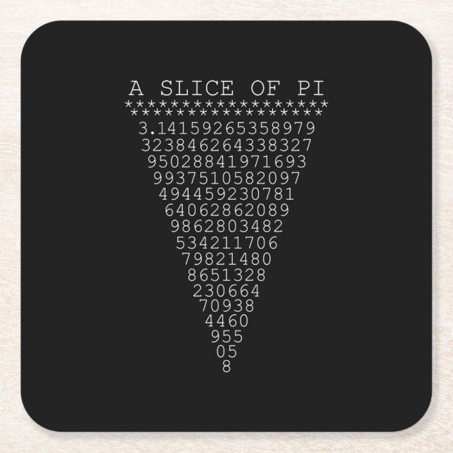 A Slice of Pi Typography Square Paper Coaster (Front)