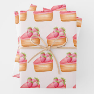 A Slice of Strawberry Fruit Cake Wrapping Paper Sheet
