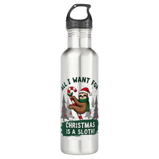 A Sloth For Christmas. Cute, Christmas Sloth With  710 Ml Water Bottle (Front)