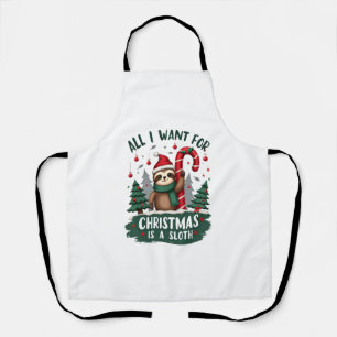 A Sloth For Christmas. Cute, Christmas Sloth With Apron