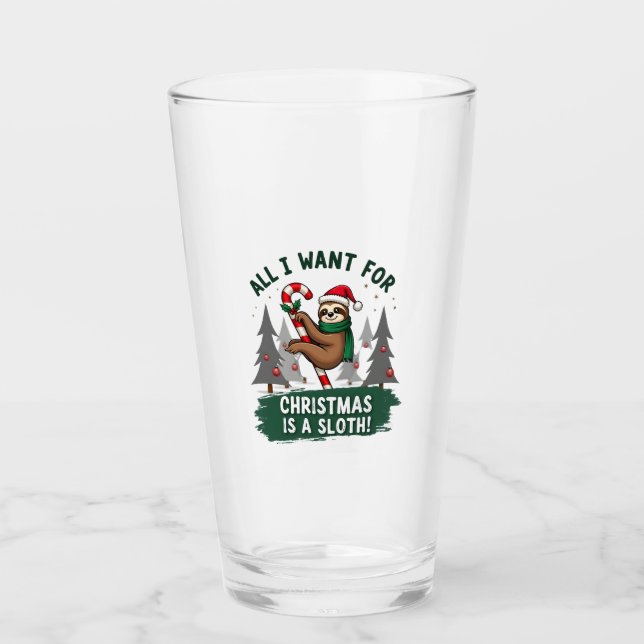 A Sloth For Christmas. Cute, Christmas Sloth With  Glass (Front)