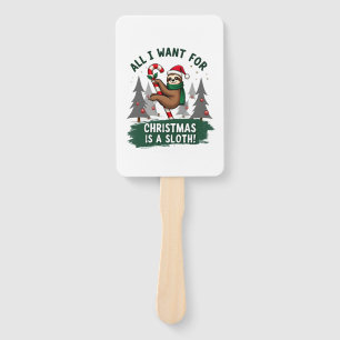 A Sloth For Christmas. Cute, Christmas Sloth With Hand Fan