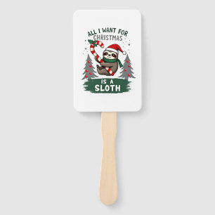 A Sloth For Christmas. Cute, Christmas Sloth With Hand Fan