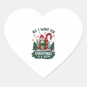 A Sloth For Christmas. Cute, Christmas Sloth With Heart Sticker