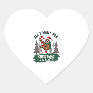 A Sloth For Christmas. Cute, Christmas Sloth With  Heart Sticker