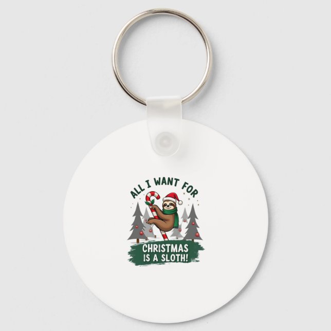 A Sloth For Christmas. Cute, Christmas Sloth With  Key Ring (Front)