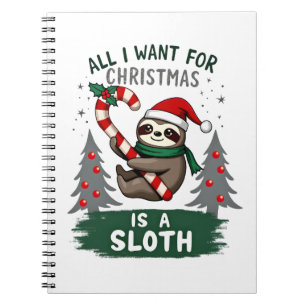 A Sloth For Christmas. Cute, Christmas Sloth With Notebook