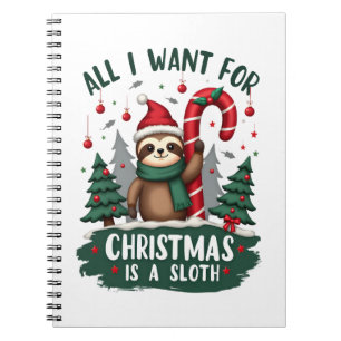 A Sloth For Christmas. Cute, Christmas Sloth With  Notebook