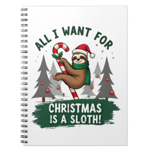A Sloth For Christmas. Cute, Christmas Sloth With  Notebook