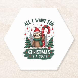 A Sloth For Christmas. Cute, Christmas Sloth With  Paper Coaster