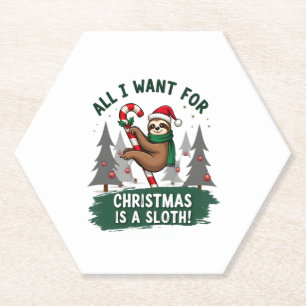 A Sloth For Christmas. Cute, Christmas Sloth With  Paper Coaster