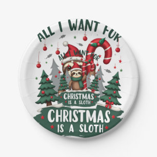 A Sloth For Christmas. Cute, Christmas Sloth With  Paper Plate