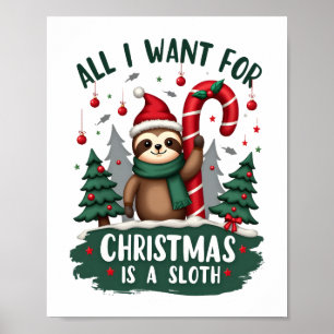 A Sloth For Christmas. Cute, Christmas Sloth With Poster