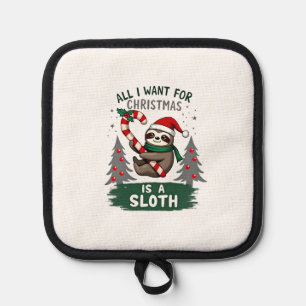 A Sloth For Christmas. Cute, Christmas Sloth With Pot Holder