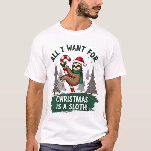 A Sloth For Christmas. Cute, Christmas Sloth With T-Shirt