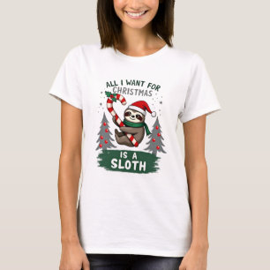 A Sloth For Christmas. Cute, Christmas Sloth With  T-Shirt