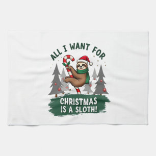 A Sloth For Christmas. Cute, Christmas Sloth With  Tea Towel