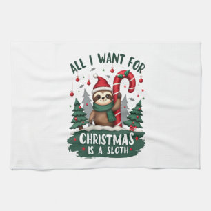 A Sloth For Christmas. Cute, Christmas Sloth With  Tea Towel