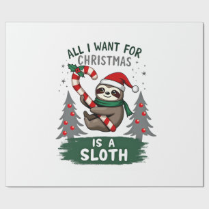 A Sloth For Christmas. Cute, Christmas Sloth With Wrapping Paper