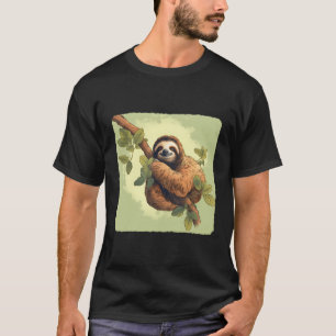 A Sloth Hanging From A Tree Branch Lazy Slow Natur T-Shirt