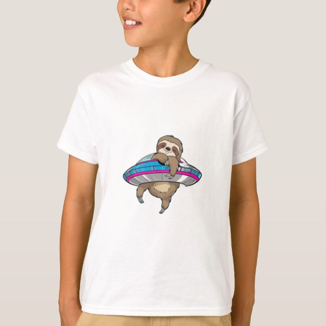 A sloth hanging from a UFO. T-Shirt (Front)
