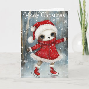 A Sloth Ice Skating Holiday Card