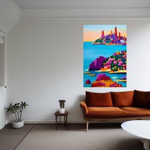 A small city by the sea   AI Art  Poster