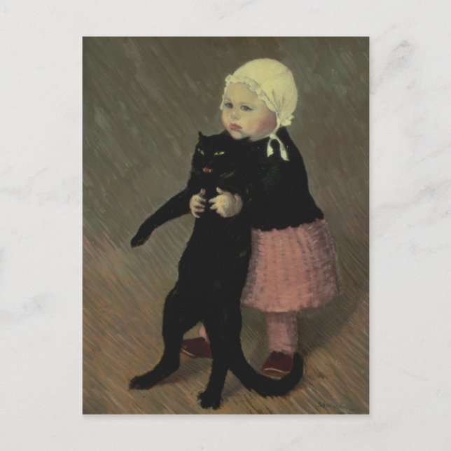 A Small Girl with a Cat, 1889 Postcard (Front)