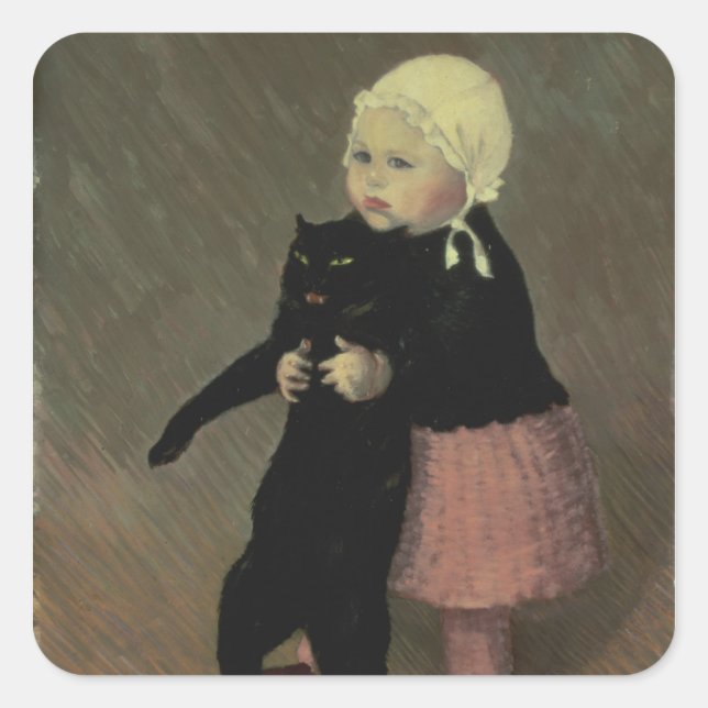 A Small Girl with a Cat, 1889 Square Sticker (Front)