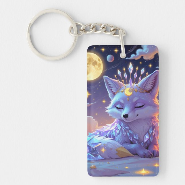 A small Star Whisper Moonlit Fox sleeping peaceful Key Ring (Front)