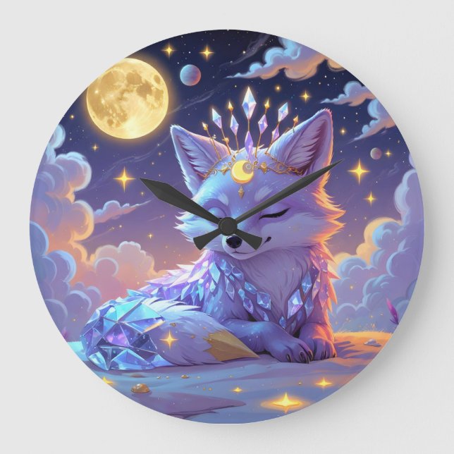 A small Star Whisper Moonlit Fox sleeping peaceful Large Clock (Front)