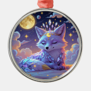A small Star Whisper Moonlit Fox sleeping peaceful Metal Ornament