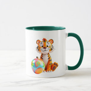A small tiger too cute with a colorful ball. mug