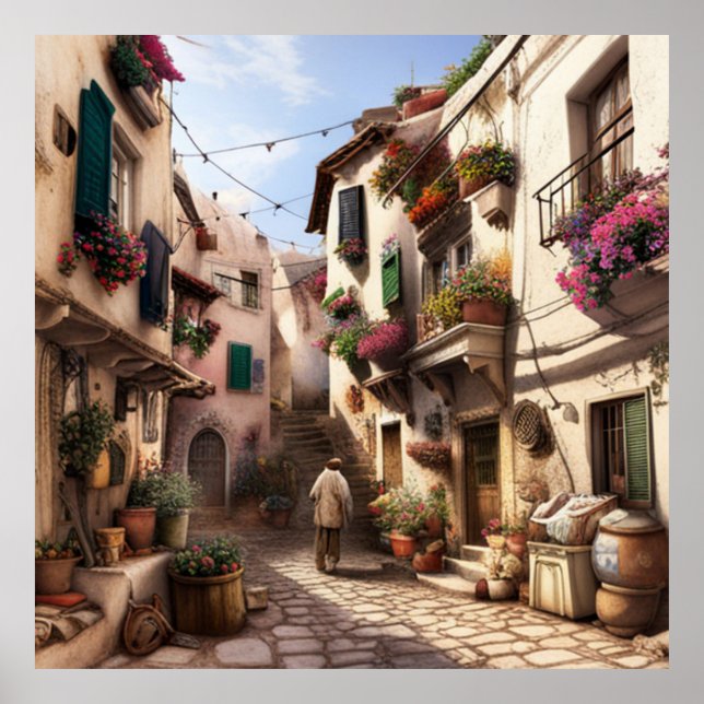 A small tourist town small streets shops flowers 2 poster (Front)